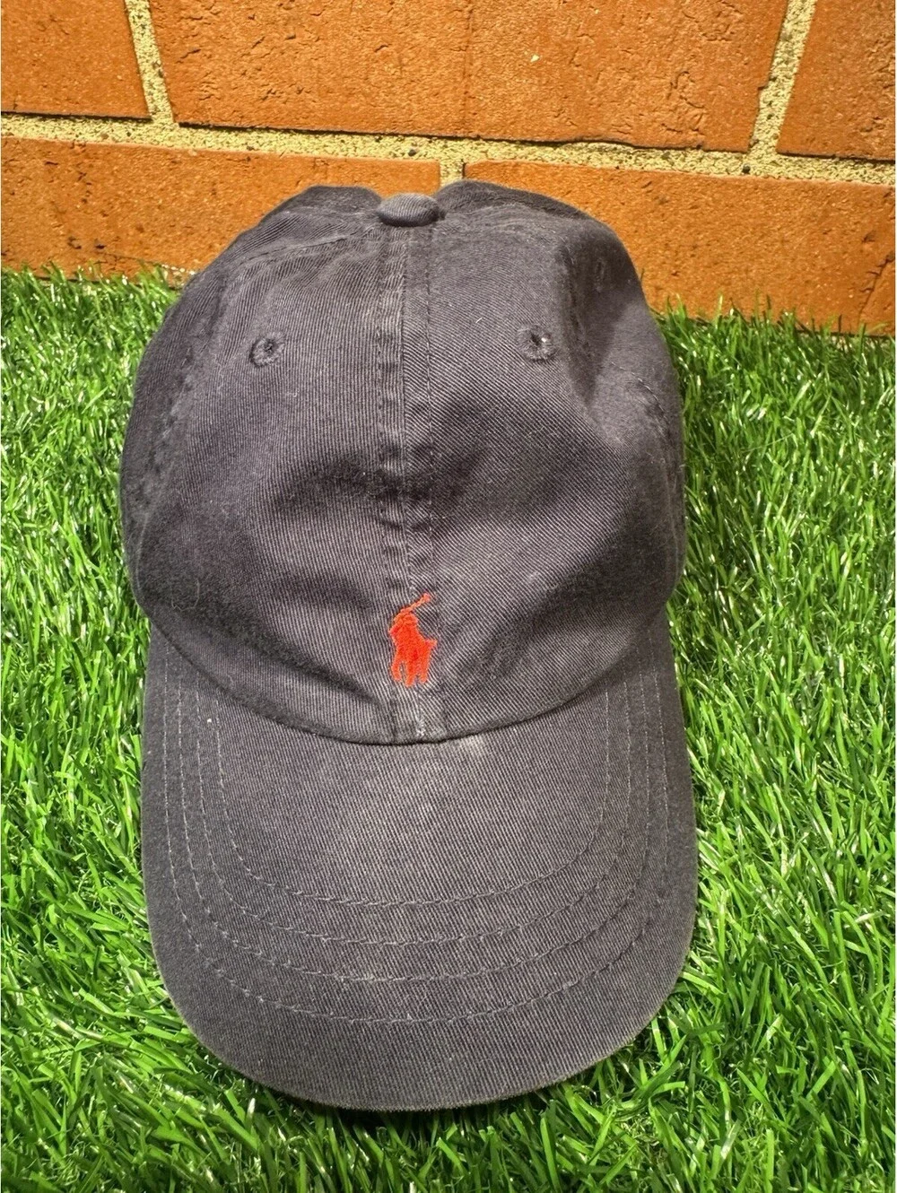 VTG Infant Polo Ralph Lauren Navy With Red Logo Hat With Stretch Band